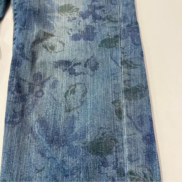 J. Jill Denim Straight Fit Slim Boyfriend Ink Stamped Floral Print Jeans Size 8 - Picture 6 of 13